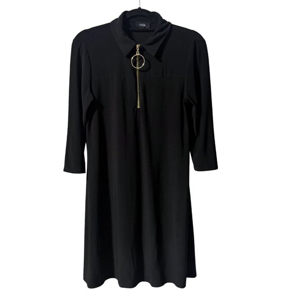 MSK Black Collared Dress | Gold O-Ring Zip Front | Size M | Like New - Picture 3 of 12
